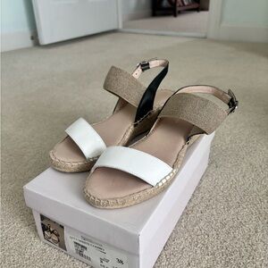 Eric Michael Cream and Tan Espadrille Wedges